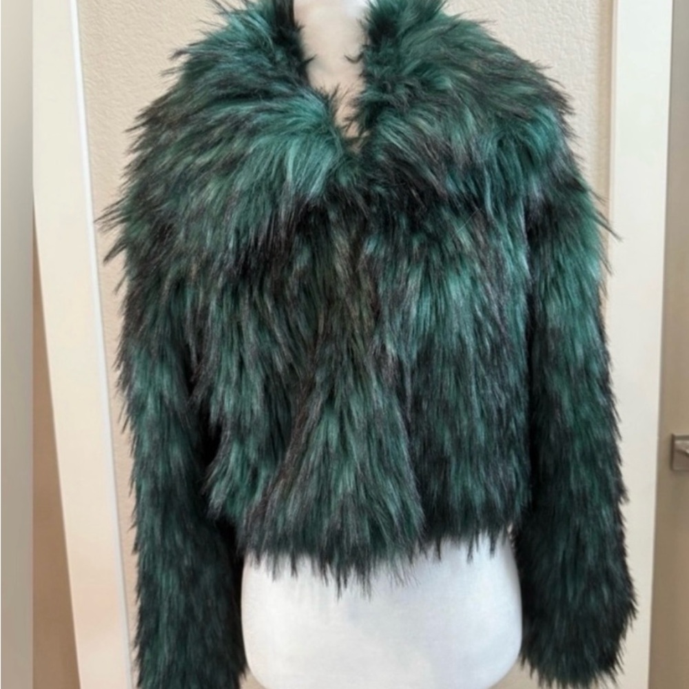 Women's Emerald Green Faux Fur Teddy Jacket - Luxe Short Coat
